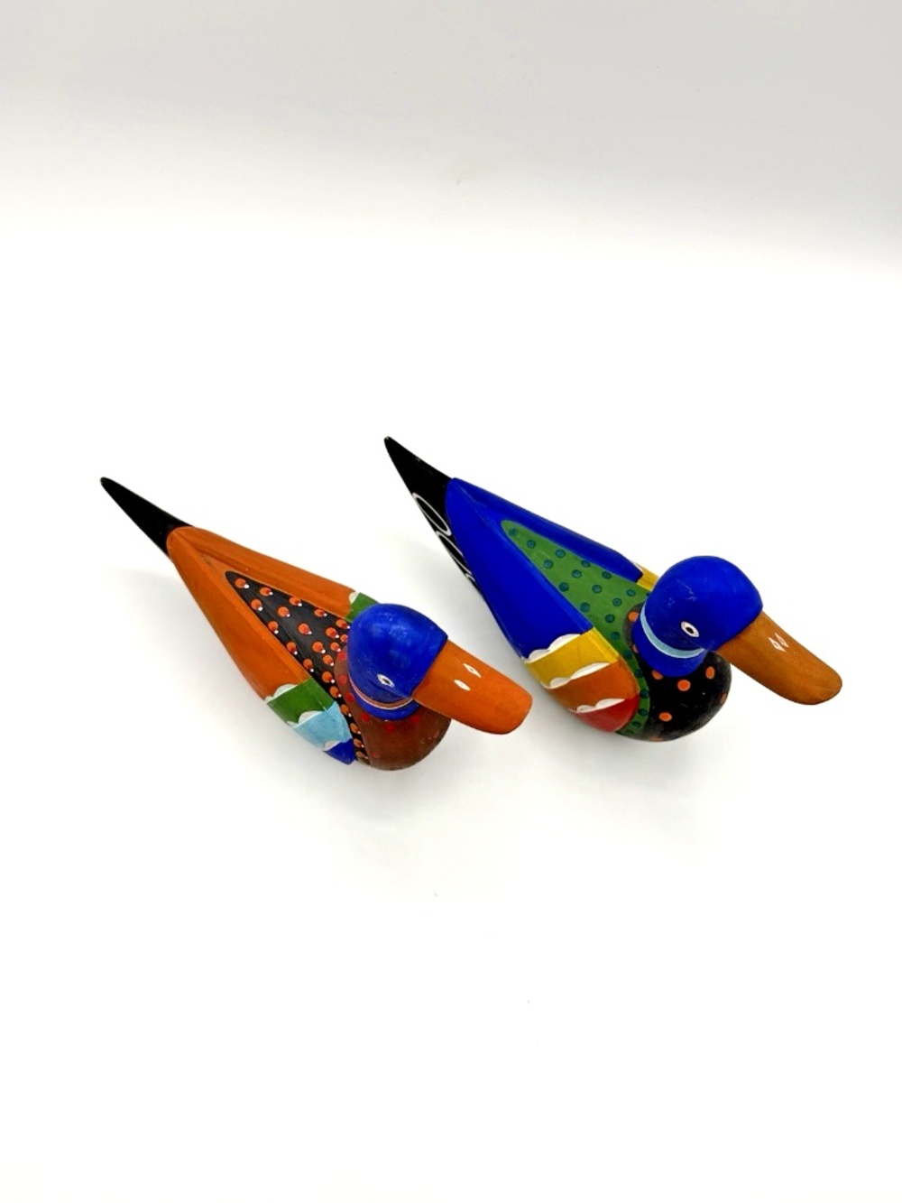 Hand Painted Wooden Duck Pair Figurines Folk Art Decor Wedding Ducks Set of 2 - Picture 9 of 16